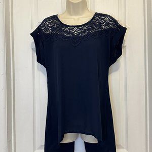 Maurices Hi-Lo Navy Lacy Detail Top